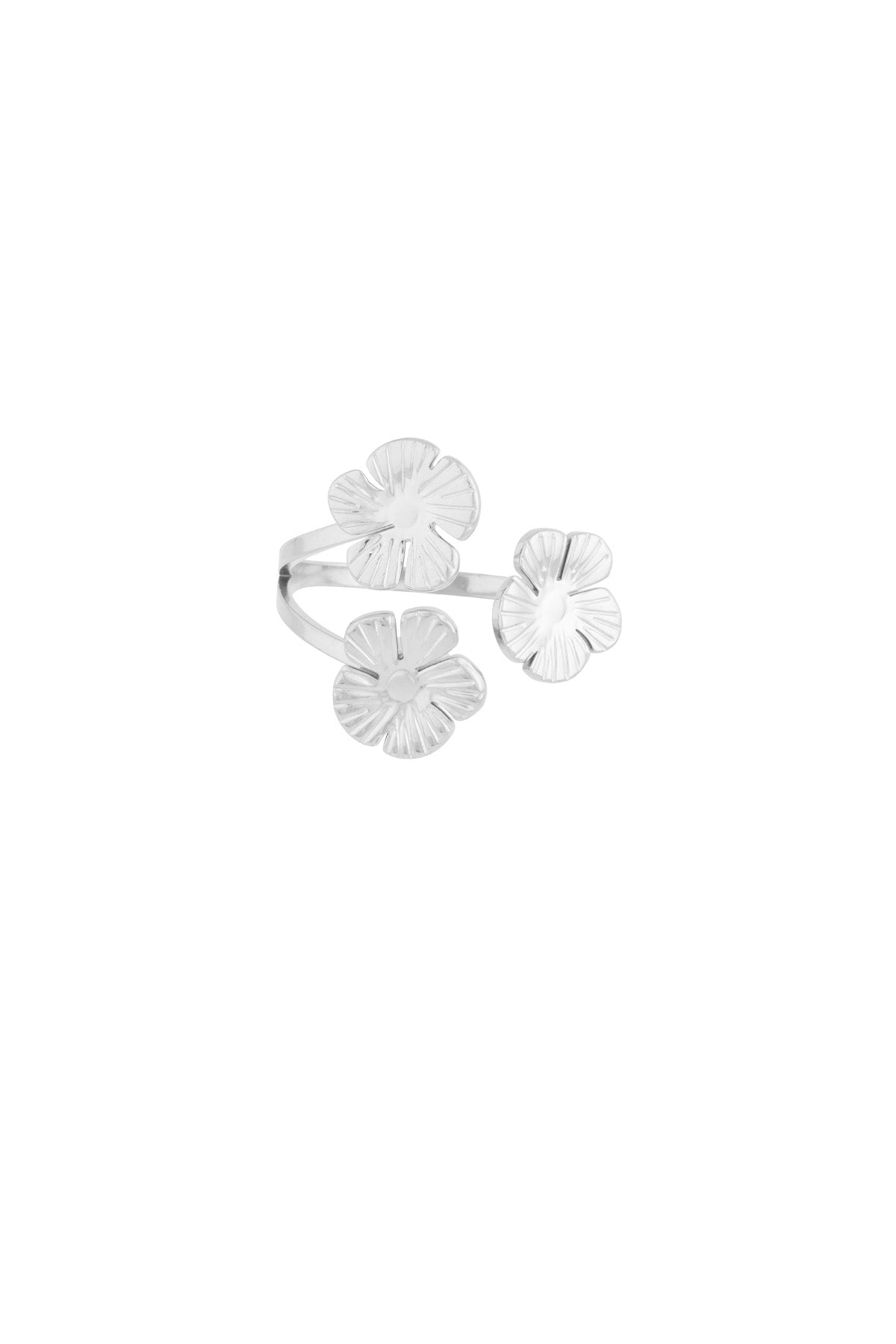 Zilverkleurige bloemen ring