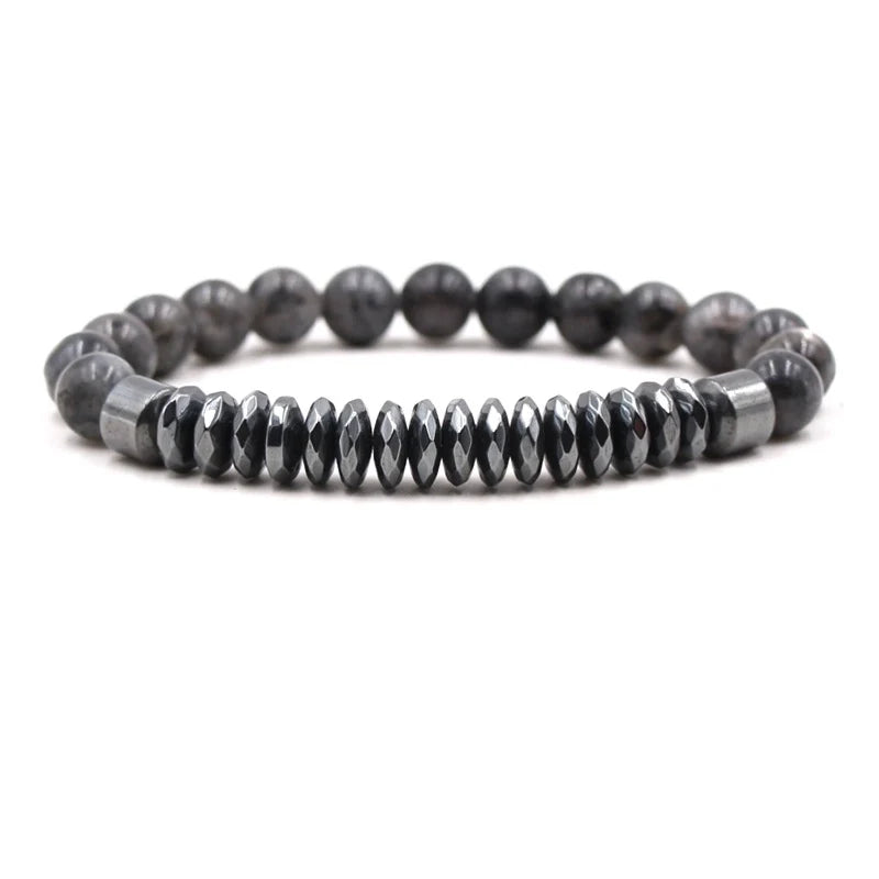 Natuursteen armband Labradoriet met Hematiet