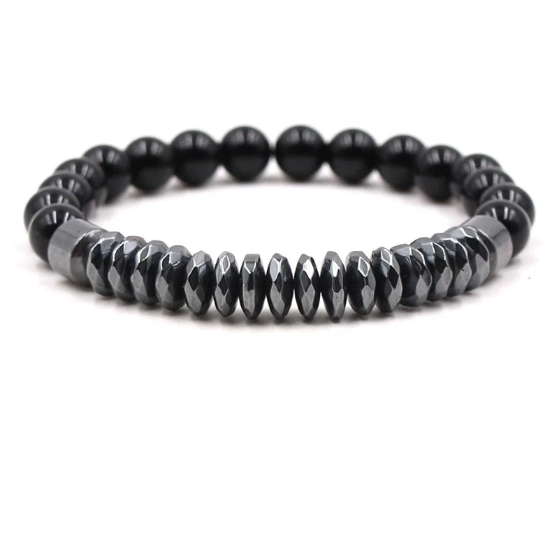 natuursteen armband Hematiet met zwarte kralen