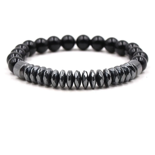 natuursteen armband Hematiet met zwarte kralen