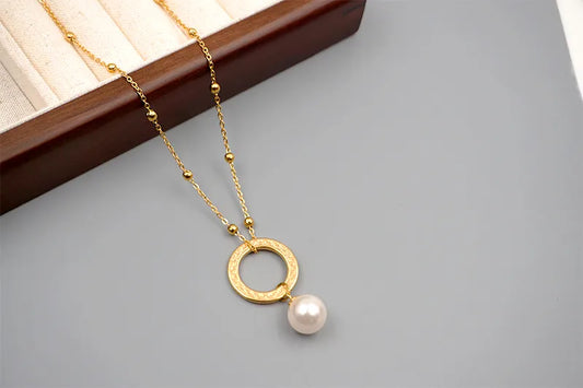 Goudkleurige Fantasie ketting met parel