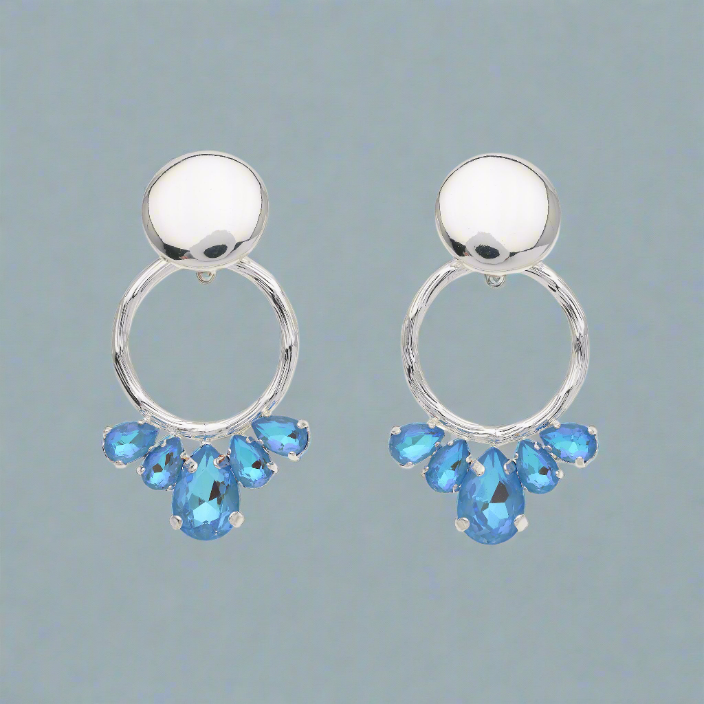 Zilverkleurige met zee blauwe stenen oorbellen BE jewels