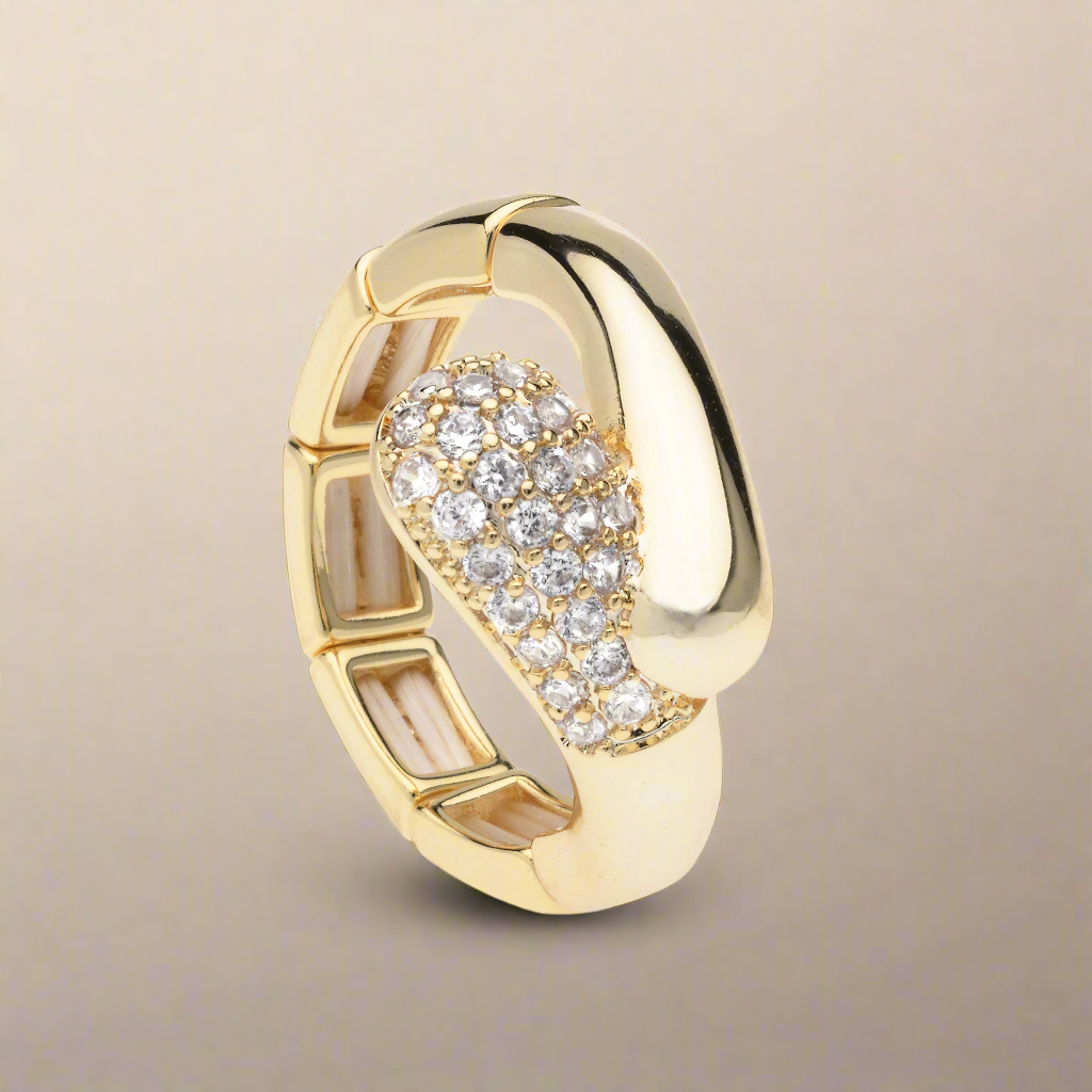 Goudkleurige elastische ring verfijnd met strass-steentjes BEjewels