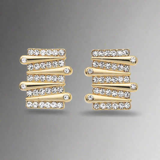 Goudkleurige langwerpige oorbellen met strass steentjes BEjewels