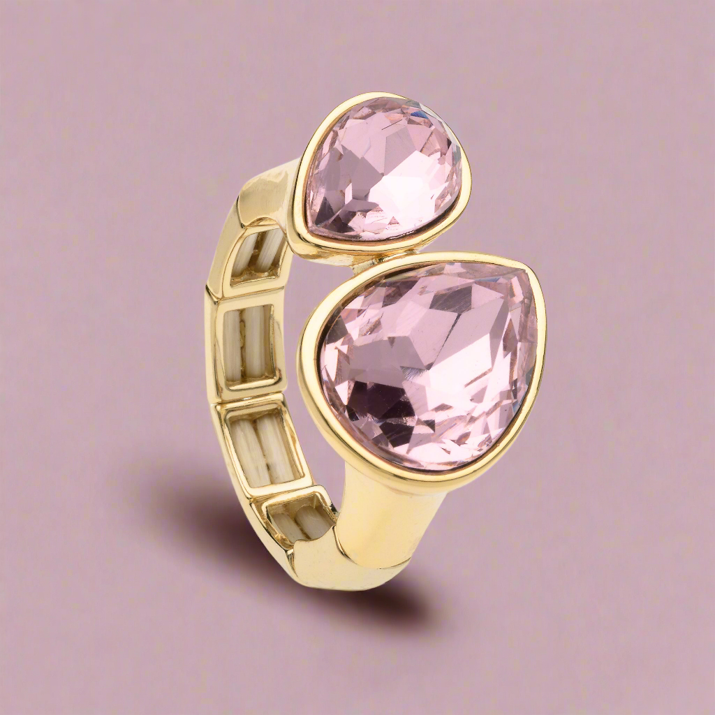 Goudkleurige elastische roze ring BE jewels