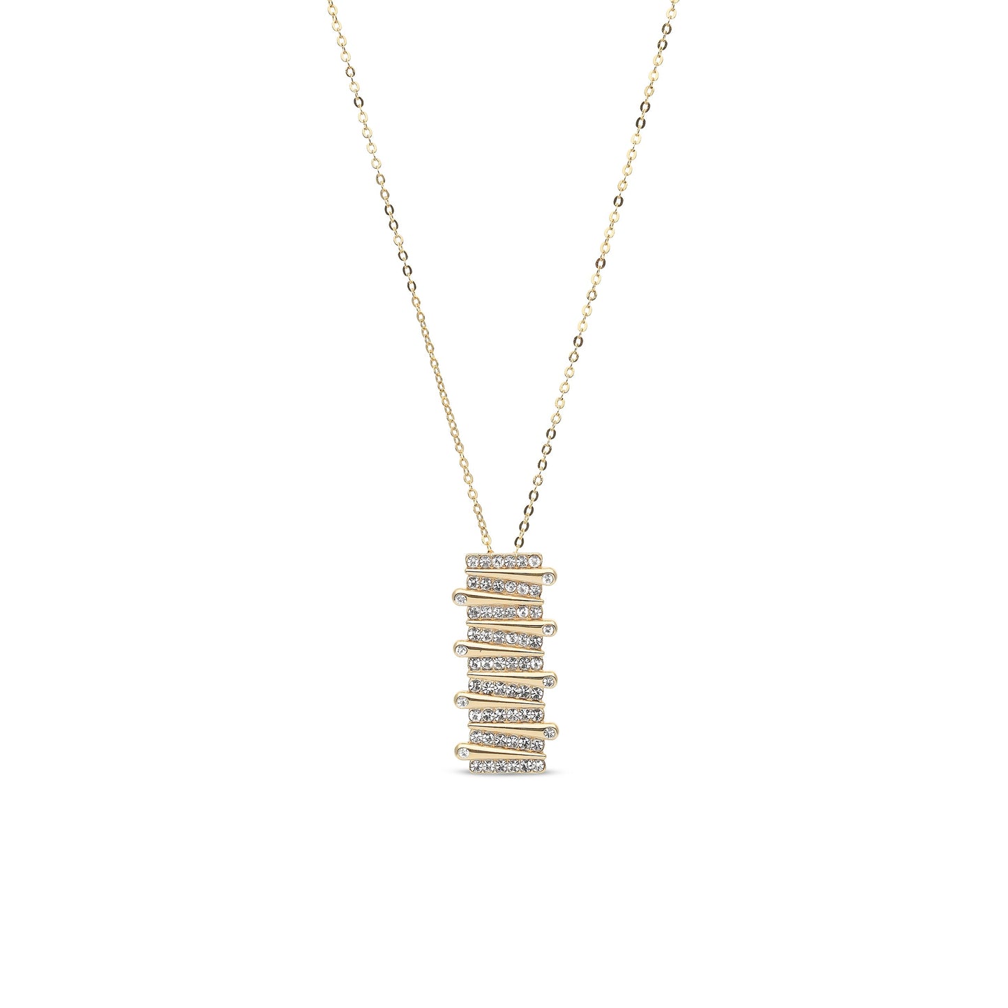 Goudkleurige langwerpige ketting gevuld met strass-steentjes BEjewels
