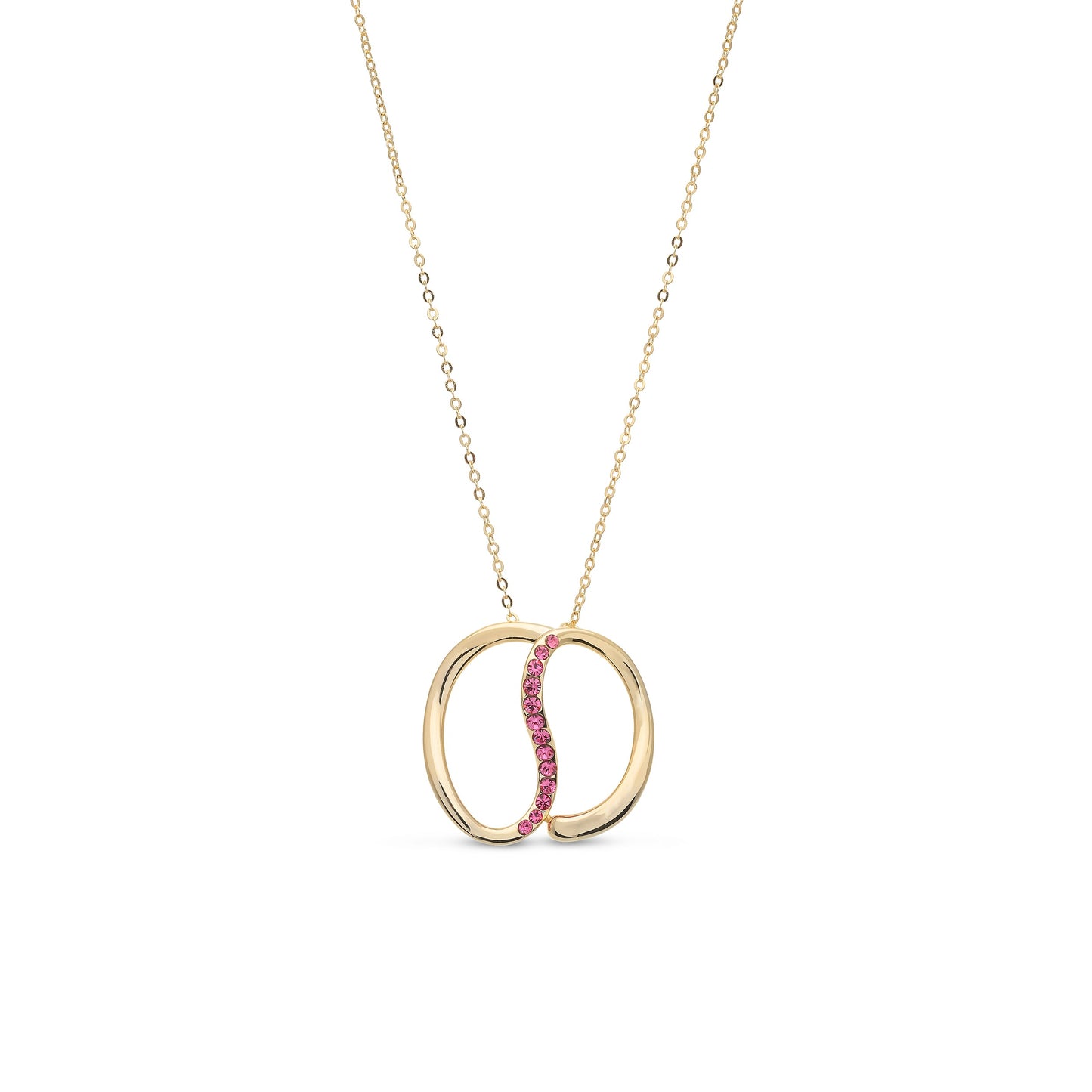 BEjewels- Ronde goudkleurige ketting met Fuchsia roze steentjes