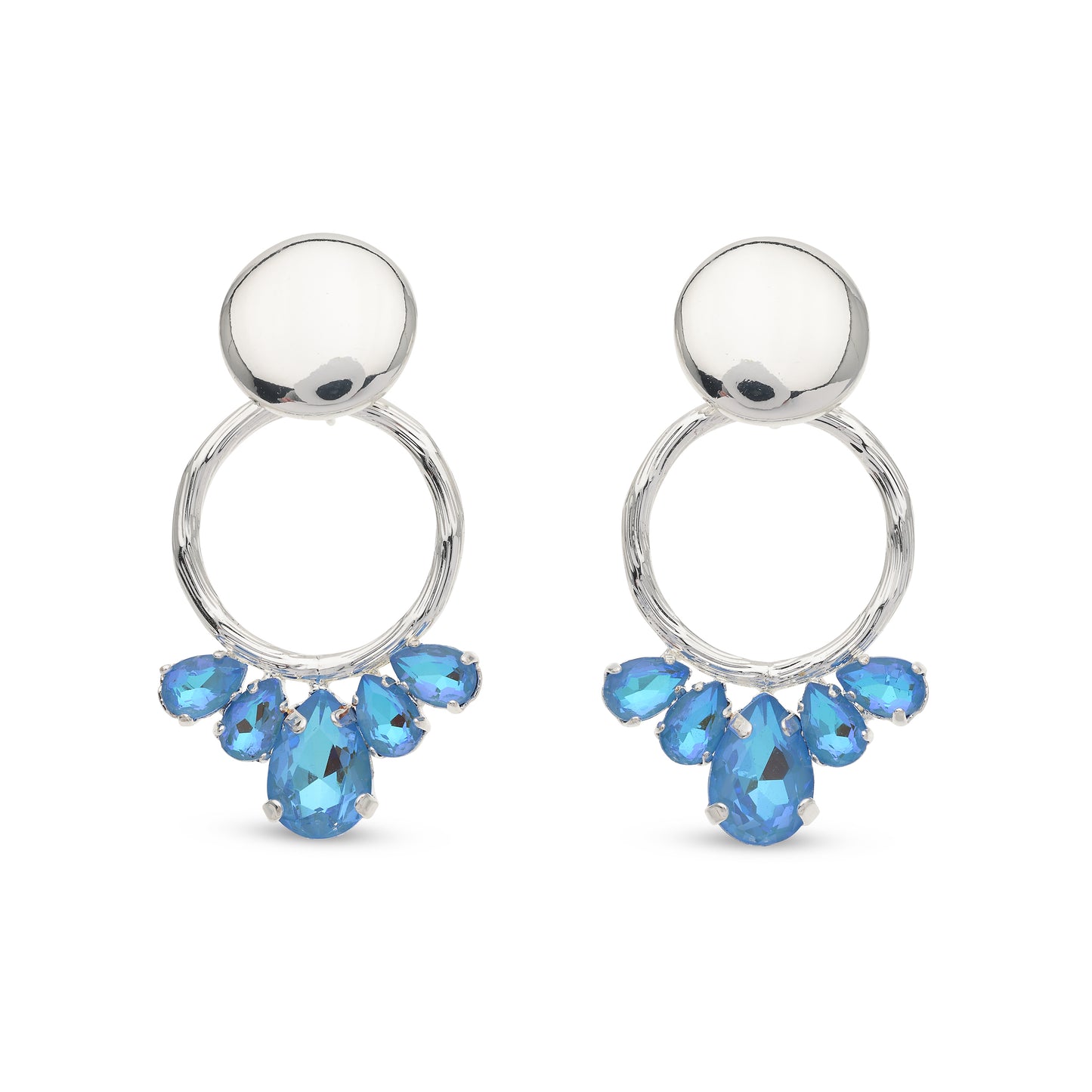 Zilverkleurige met zee blauwe stenen oorbellen BE jewels
