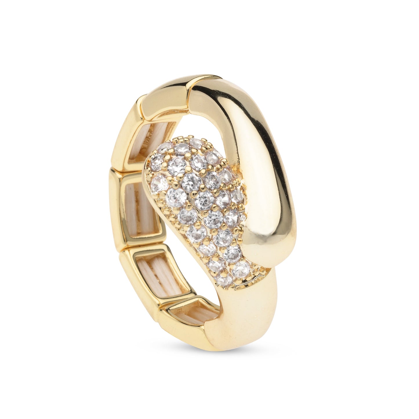 Goudkleurige elastische ring verfijnd met strass-steentjes BEjewels