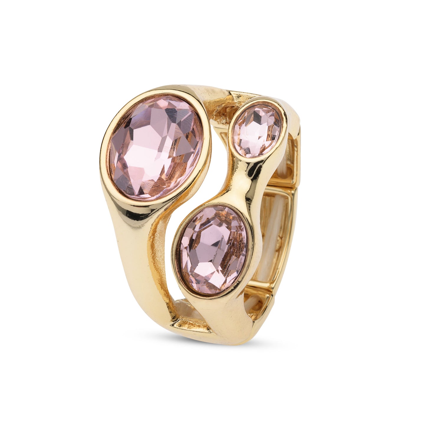 Goudkleurige elastische ring met 3 roze stenen BEjewels