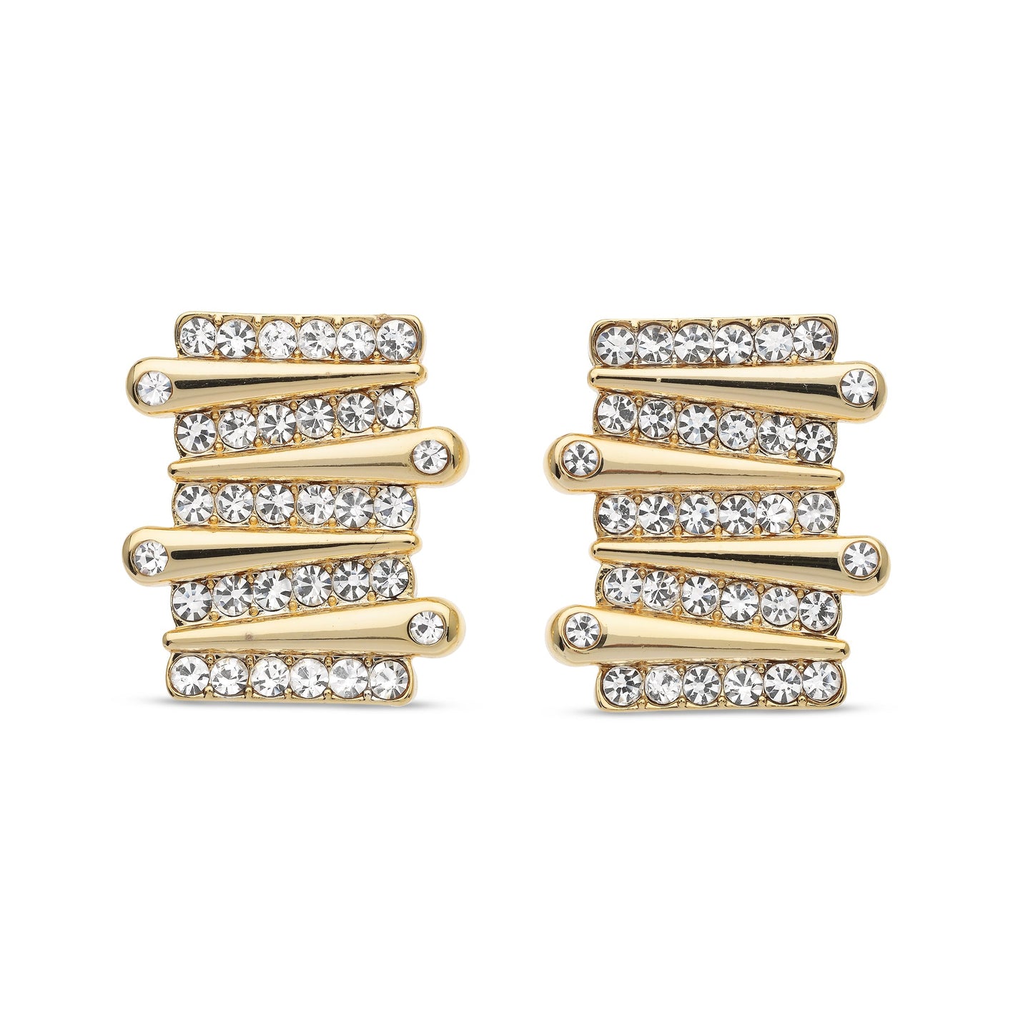 Goudkleurige langwerpige oorbellen met strass steentjes BEjewels