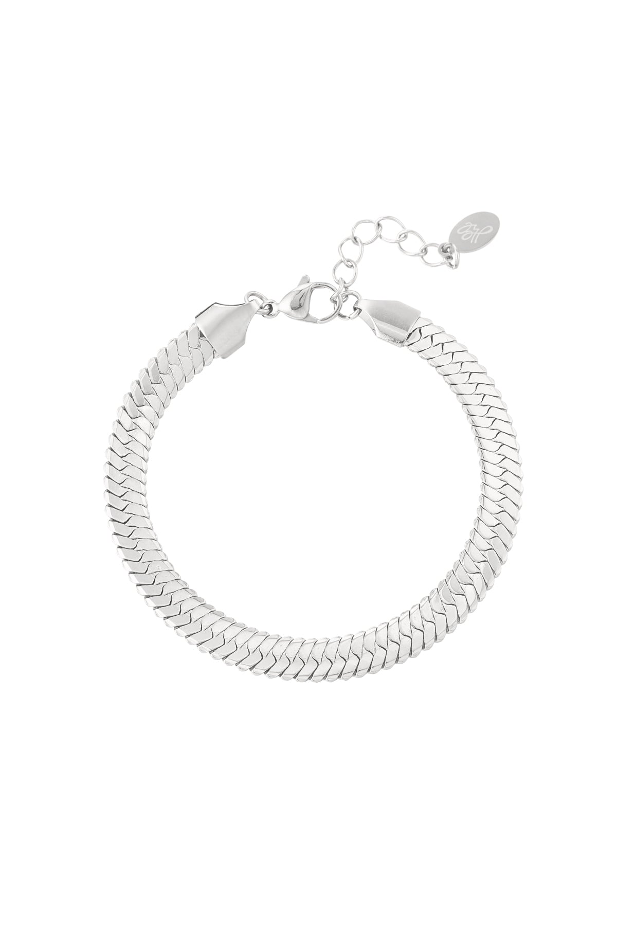 zilverkleurige armband plat gevlochten