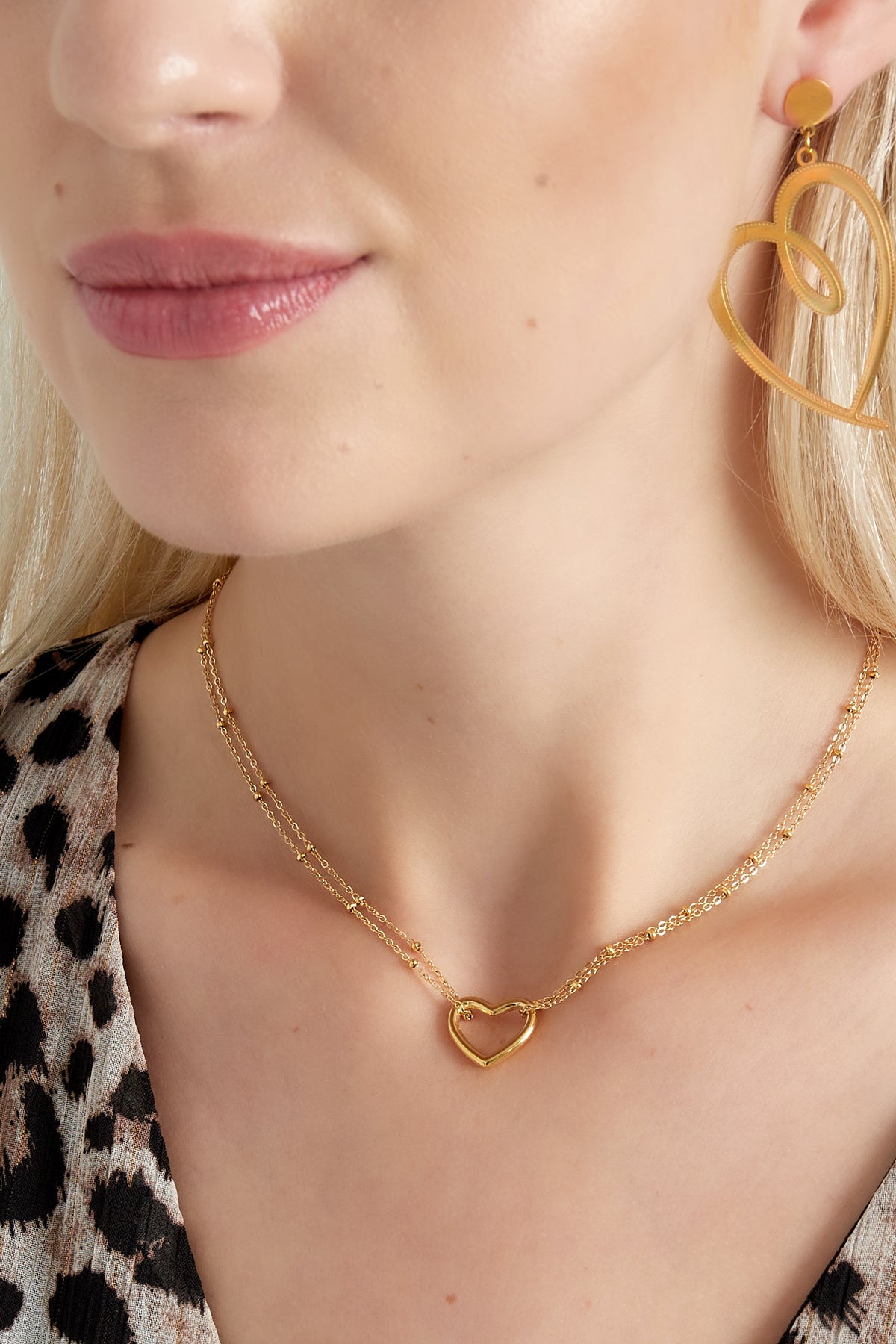 goudkleurige dubbele ketting met hart