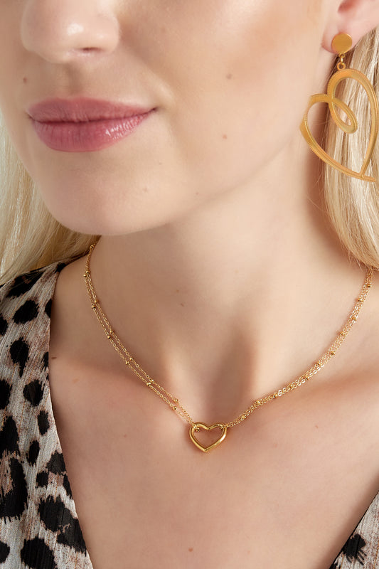 goudkleurige dubbele ketting met hart