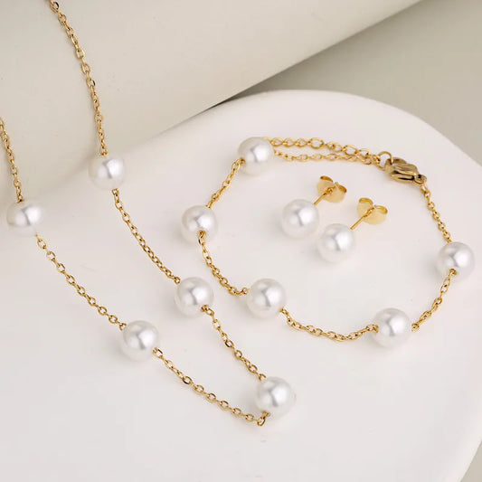 Cadeau set Parel Ketting, Armband en oorbellen