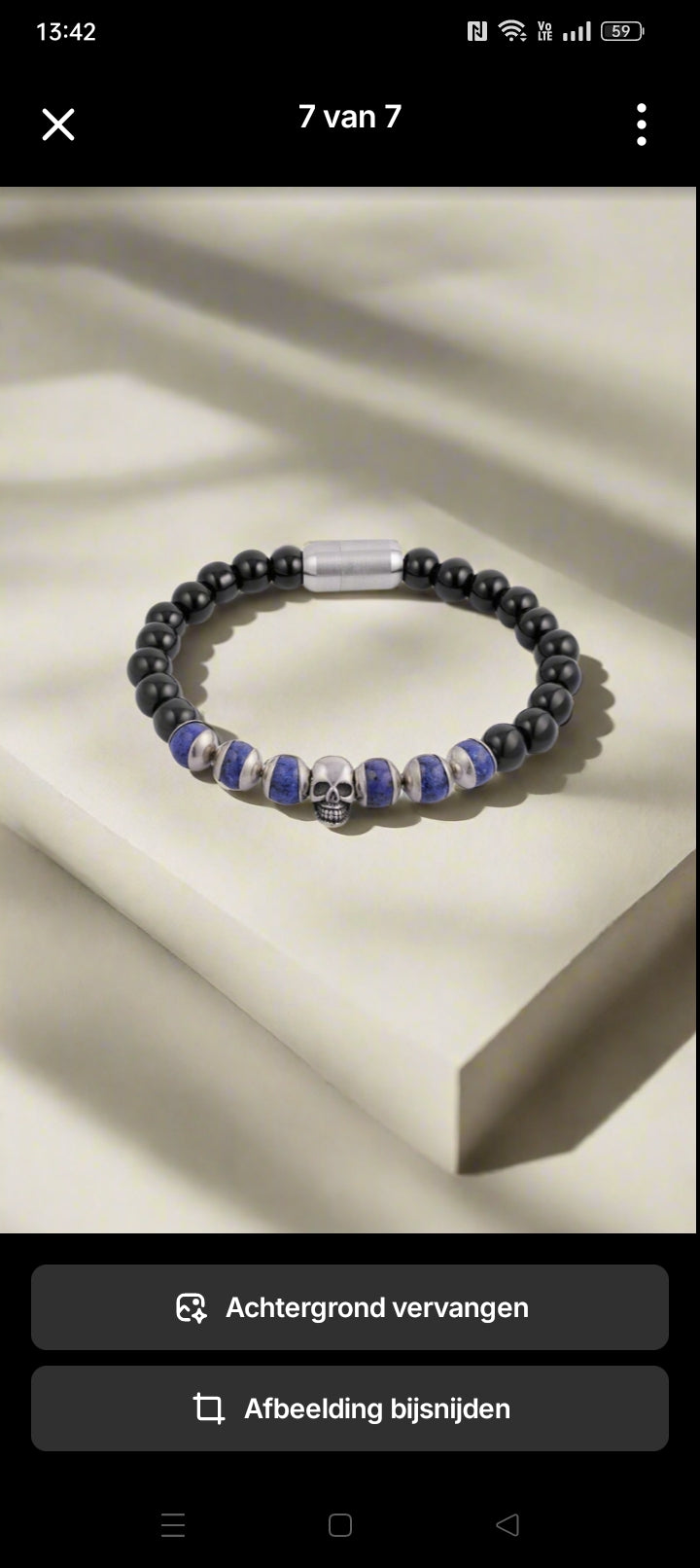 Zwart/Blauw Armband met kralen en schedel - zwart/blauw