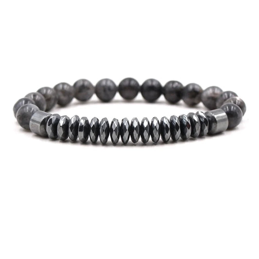 Natuursteen armband Labradoriet met Hematiet