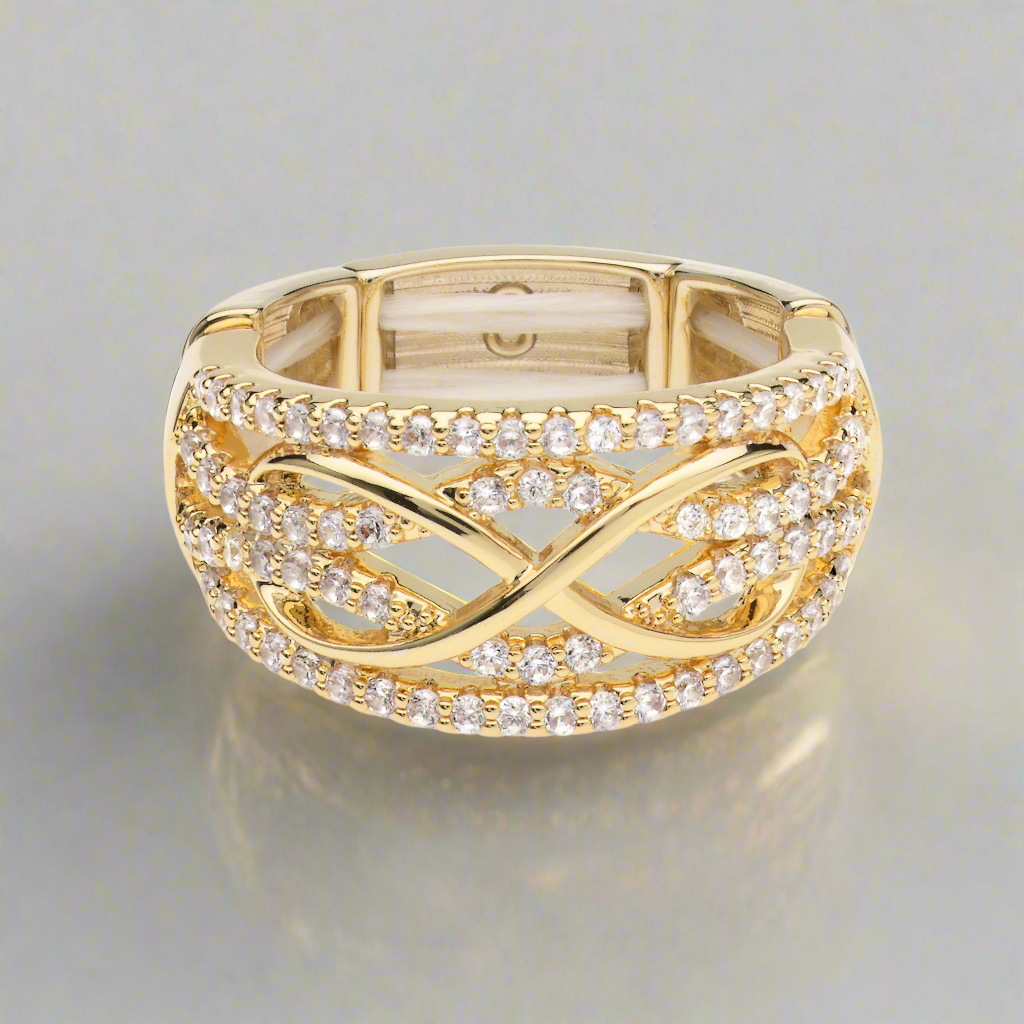 Goudkleurige elastische sparkle ring BE juwels