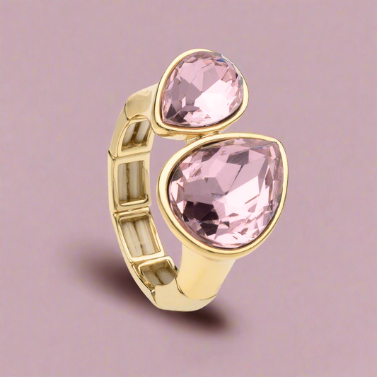 Goudkleurige elastische roze ring BE jewels