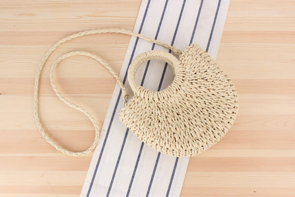 Kleine crossbody stro handtas  Beige