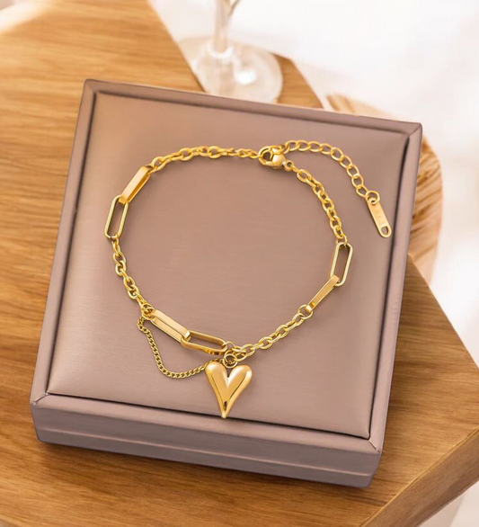 Armband hart met schakels en fijn ketting goudkleurig