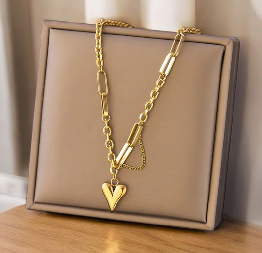 hart met schakels en fijn ketting goudkleurig