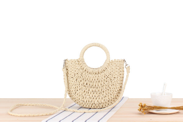 Kleine crossbody stro handtas  Beige